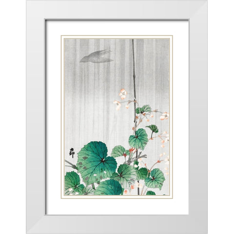 Begonia in the rainÂ  White Modern Wood Framed Art Print with Double Matting by Koson, Ohara