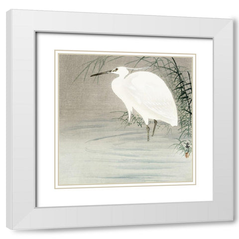Little egret White Modern Wood Framed Art Print with Double Matting by Koson, Ohara