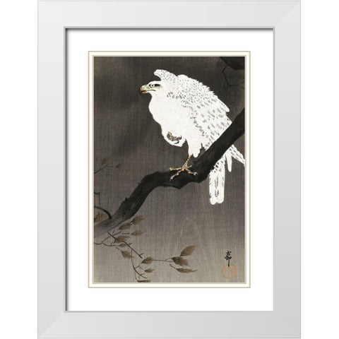 Snowy eagle on a tree branch White Modern Wood Framed Art Print with Double Matting by Koson, Ohara