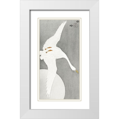 Goose at full moon White Modern Wood Framed Art Print with Double Matting by Koson, Ohara