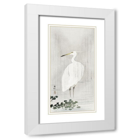 Egret in rain White Modern Wood Framed Art Print with Double Matting by Koson, Ohara