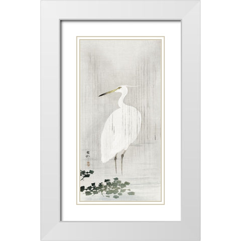 Egret in rain White Modern Wood Framed Art Print with Double Matting by Koson, Ohara
