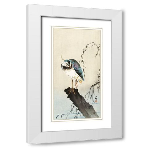Lapwing on tree stump White Modern Wood Framed Art Print with Double Matting by Koson, Ohara