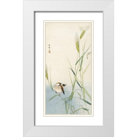 Bird and butterfly White Modern Wood Framed Art Print with Double Matting by Koson, Ohara
