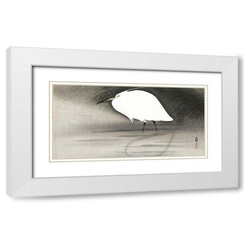 Egret White Modern Wood Framed Art Print with Double Matting by Koson, Ohara