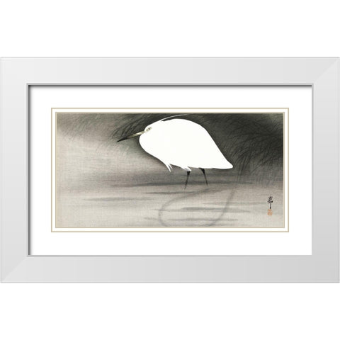 Egret White Modern Wood Framed Art Print with Double Matting by Koson, Ohara