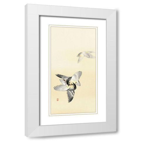 Two fighting birds White Modern Wood Framed Art Print with Double Matting by Koson, Ohara