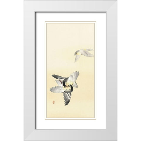 Two fighting birds White Modern Wood Framed Art Print with Double Matting by Koson, Ohara