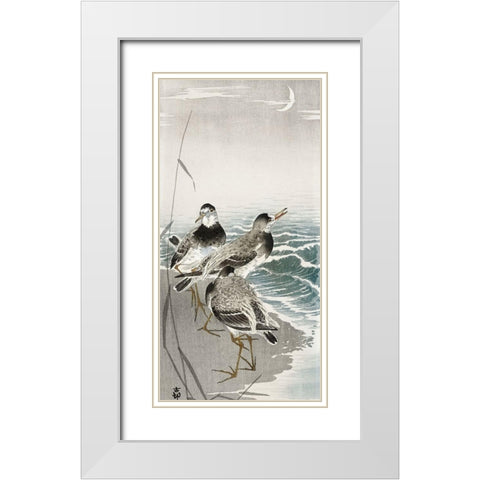 Oeverlopers at sickle moon White Modern Wood Framed Art Print with Double Matting by Koson, Ohara