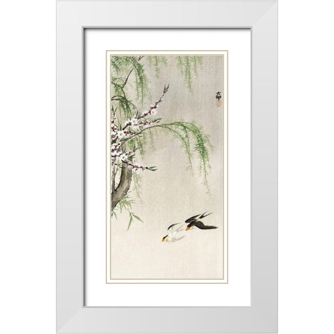 Swallows in flight White Modern Wood Framed Art Print with Double Matting by Koson, Ohara