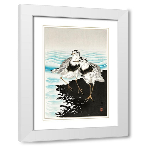Large coot sandpipers White Modern Wood Framed Art Print with Double Matting by Koson, Ohara