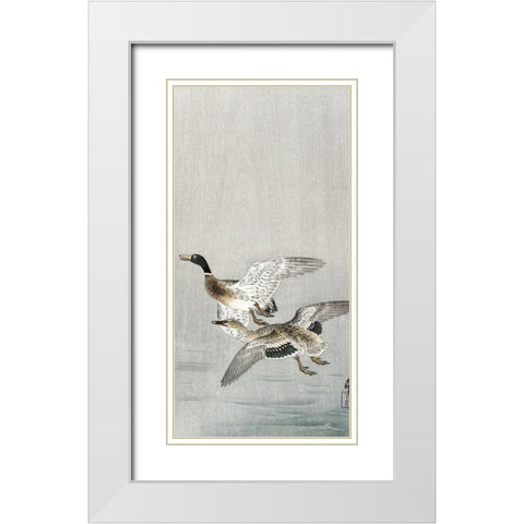 Couple of ducks White Modern Wood Framed Art Print with Double Matting by Koson, Ohara