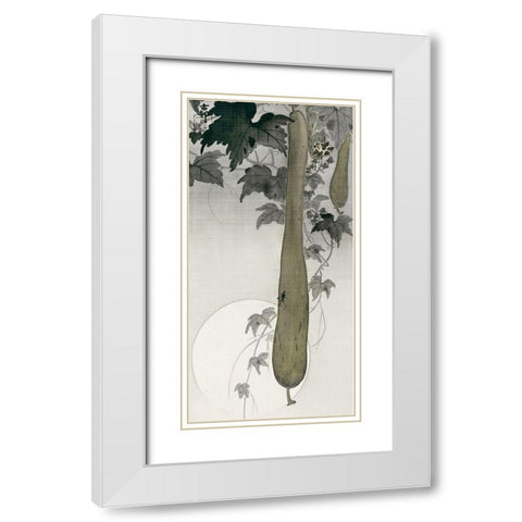 Wild cucumber and a full moonÂ  White Modern Wood Framed Art Print with Double Matting by Koson, Ohara