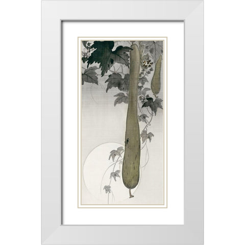 Wild cucumber and a full moonÂ  White Modern Wood Framed Art Print with Double Matting by Koson, Ohara