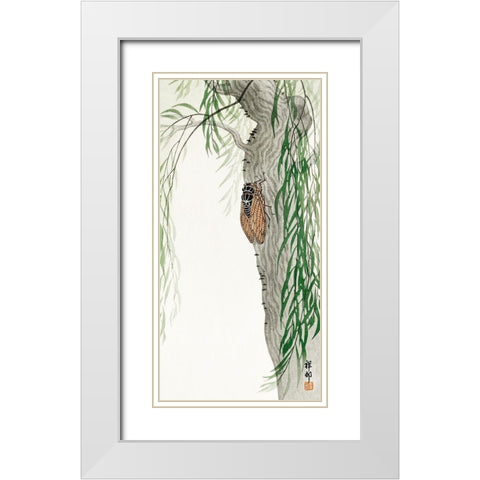 Cicada on tree White Modern Wood Framed Art Print with Double Matting by Koson, Ohara