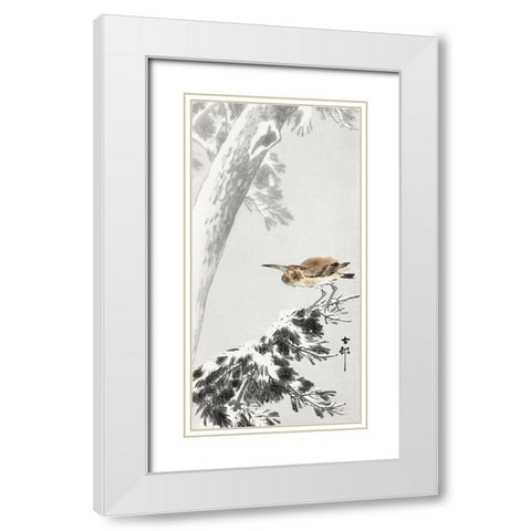 Indian quack on snowy tree branch White Modern Wood Framed Art Print with Double Matting by Koson, Ohara
