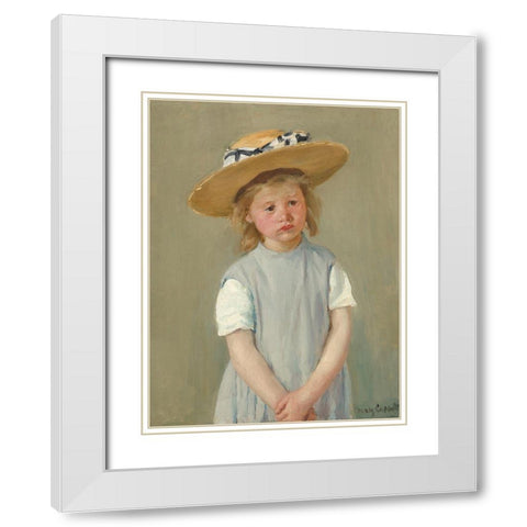 Child in a Straw Hat White Modern Wood Framed Art Print with Double Matting by Cassatt, Mary