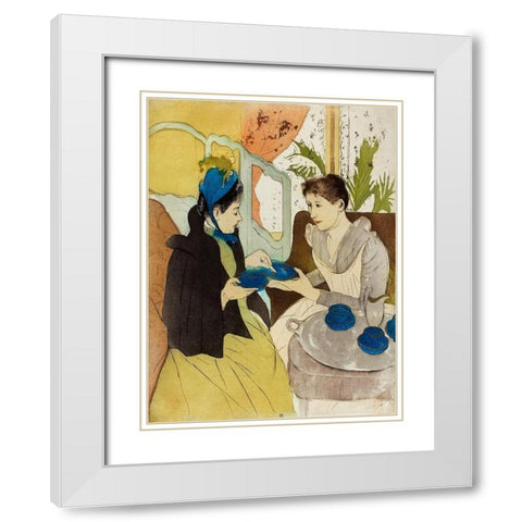 Afternoon Tea Party White Modern Wood Framed Art Print with Double Matting by Cassatt, Mary