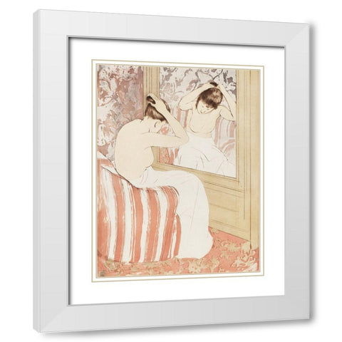 The Coiffure White Modern Wood Framed Art Print with Double Matting by Cassatt, Mary