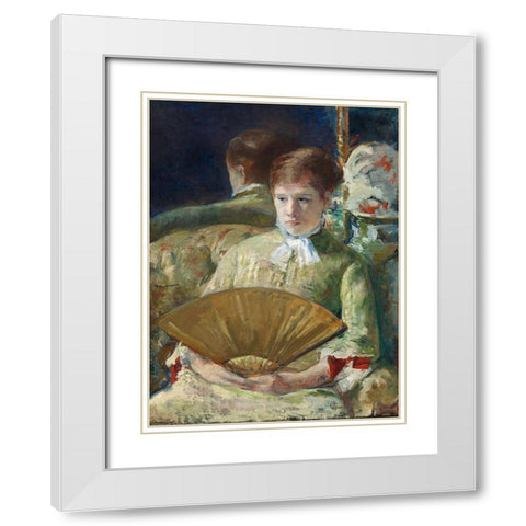 Woman with a Fan White Modern Wood Framed Art Print with Double Matting by Cassatt, Mary