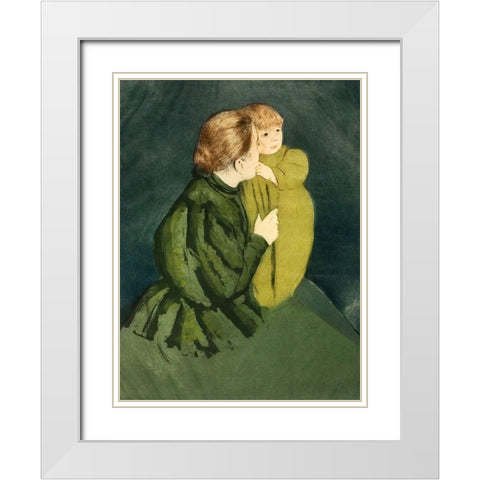Peasant Mother and Child White Modern Wood Framed Art Print with Double Matting by Cassatt, Mary