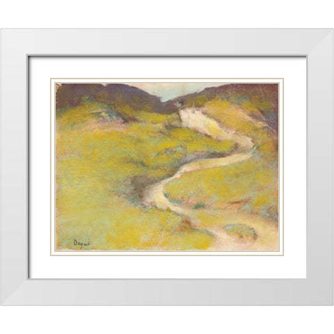 Pathway in a Field White Modern Wood Framed Art Print with Double Matting by Degas, Edgar