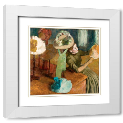 The Millinery Shop White Modern Wood Framed Art Print with Double Matting by Degas, Edgar