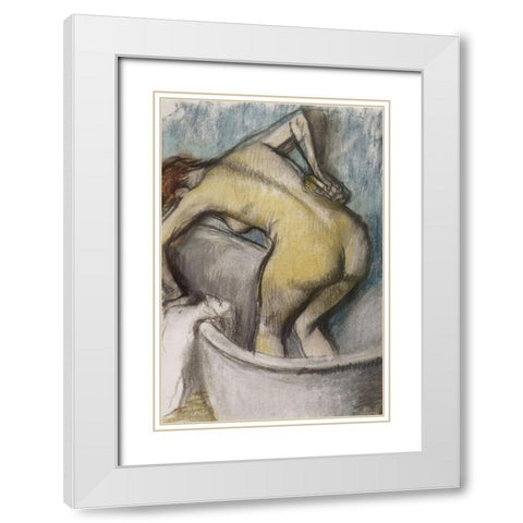 The Bath: Woman Supporting Her Back White Modern Wood Framed Art Print with Double Matting by Degas, Edgar