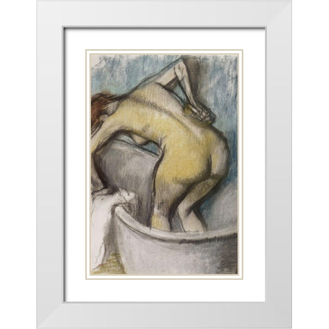 The Bath: Woman Supporting Her Back White Modern Wood Framed Art Print with Double Matting by Degas, Edgar
