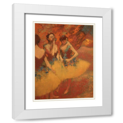 Three Dancers in Yellow Skirts White Modern Wood Framed Art Print with Double Matting by Degas, Edgar