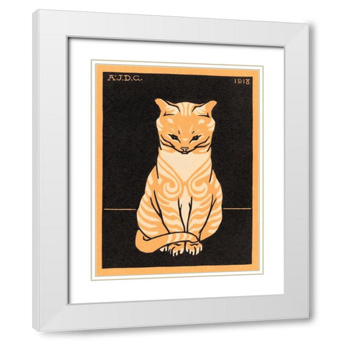Sitting Cat White Modern Wood Framed Art Print with Double Matting by De Graag, Julie