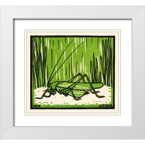 Grasshopper White Modern Wood Framed Art Print with Double Matting by De Graag, Julie