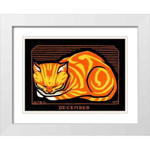 December Cat White Modern Wood Framed Art Print with Double Matting by De Graag, Julie
