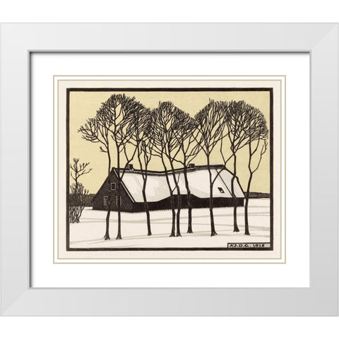 Farm in the snow White Modern Wood Framed Art Print with Double Matting by De Graag, Julie