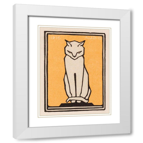 Sitting cat White Modern Wood Framed Art Print with Double Matting by De Graag, Julie