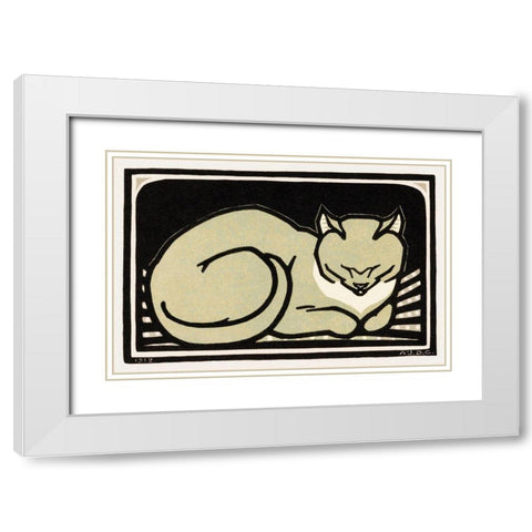 Sleeping Cat White Modern Wood Framed Art Print with Double Matting by De Graag, Julie