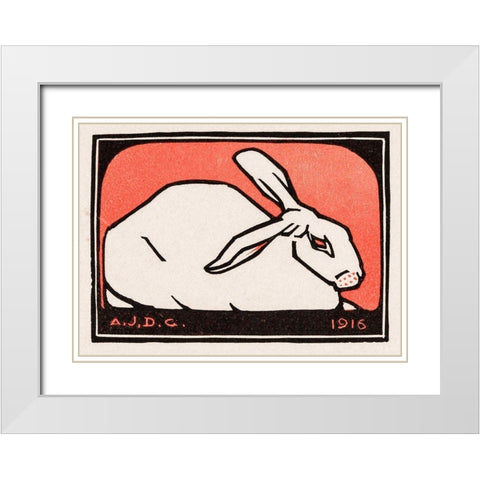 Lying rabbit White Modern Wood Framed Art Print with Double Matting by De Graag, Julie