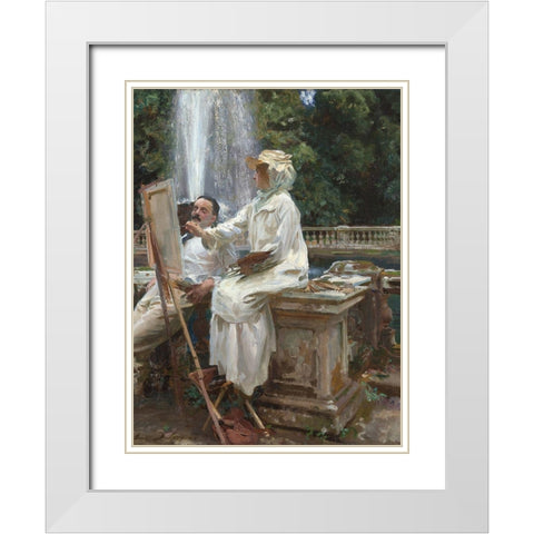The Fountain, Villa Torlonia, Frascati, Italy White Modern Wood Framed Art Print with Double Matting by Sargent, John Singer
