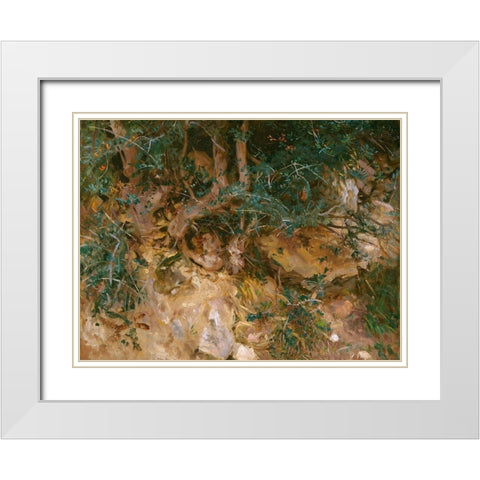 Valdemosa, Majorca: Thistles and Herbage on a Hillside White Modern Wood Framed Art Print with Double Matting by Sargent, John Singer