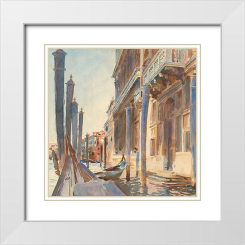 Gondola Moorings on the Grand Canal White Modern Wood Framed Art Print with Double Matting by Sargent, John Singer