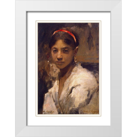 Head of a Capri Girl, 1878 White Modern Wood Framed Art Print with Double Matting by Sargent, John Singer