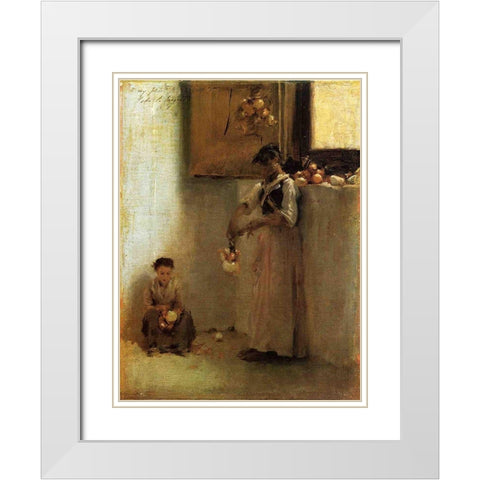 Stringing Onions White Modern Wood Framed Art Print with Double Matting by Sargent, John Singer