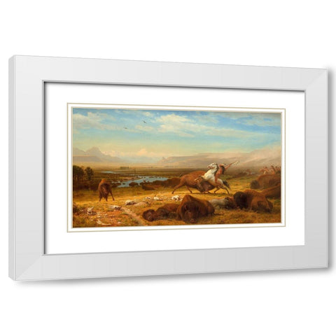 The Last of the Buffalo White Modern Wood Framed Art Print with Double Matting by Bierstadt, Albert