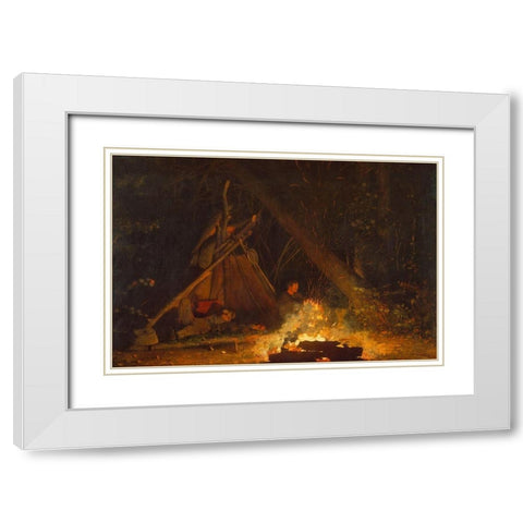 Camp Fire White Modern Wood Framed Art Print with Double Matting by Homer, Winslow