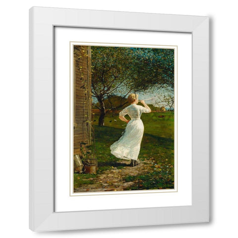 The Dinner Horn (Blowing the Horn at Seaside) White Modern Wood Framed Art Print with Double Matting by Homer, Winslow
