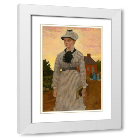 The Red School House White Modern Wood Framed Art Print with Double Matting by Homer, Winslow