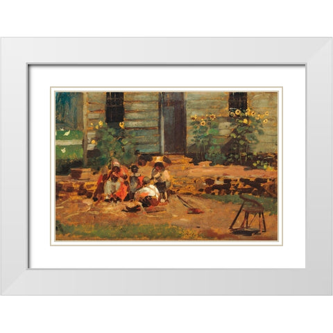 Sketch of a Cottage Yard White Modern Wood Framed Art Print with Double Matting by Homer, Winslow
