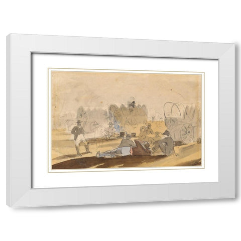 Caravan with Covered Wagons Resting White Modern Wood Framed Art Print with Double Matting by Homer, Winslow