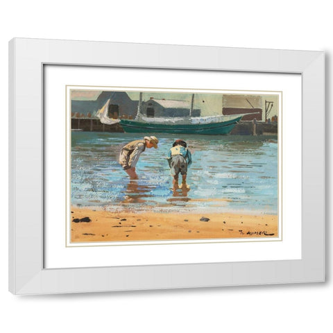 Boys Wading White Modern Wood Framed Art Print with Double Matting by Homer, Winslow