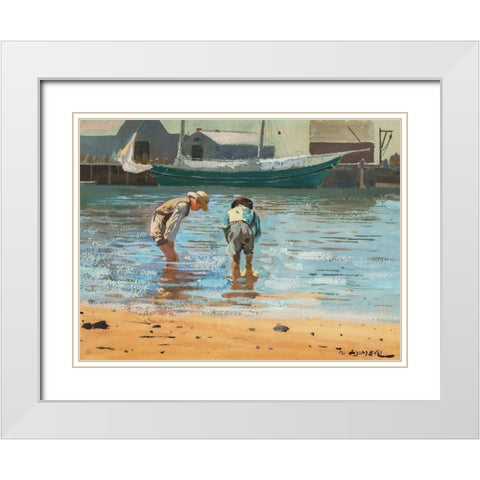 Boys Wading White Modern Wood Framed Art Print with Double Matting by Homer, Winslow